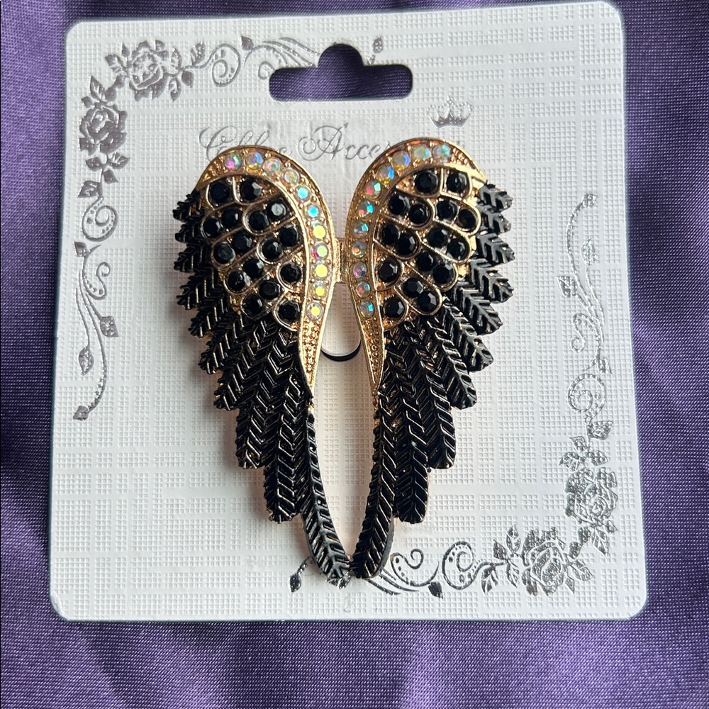 Gold and Black Winged Statement brooch- Fashion Jewelry